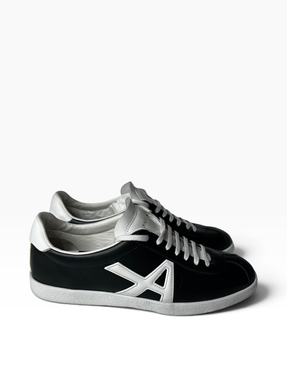 AQUAZZURA Black White Leather Low Top Logo Sneakers EU 39.5 / US 9.5 Made in Ita